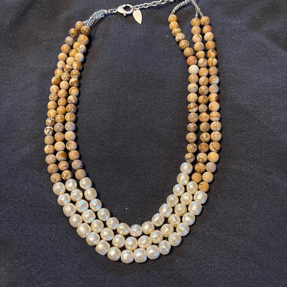 Wood & Pearl Bead Necklace